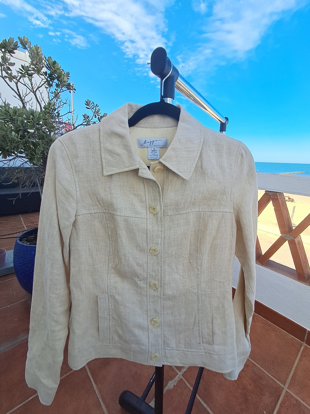 Light Cream 100% Linen Button-Front Jacket With Lining